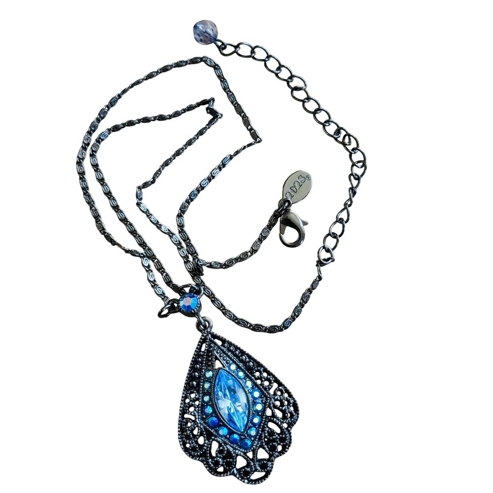 2028 Co by 1928 Necklace Blue Aurora Borealis Rhinestone Flapper Victorian 19"